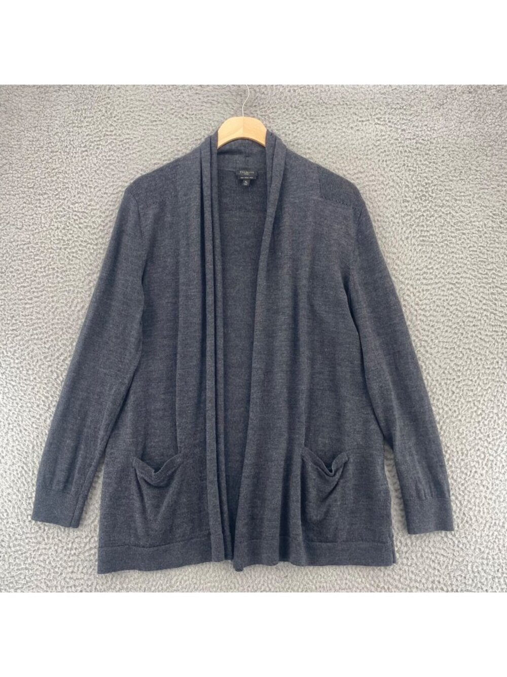 Talbots Sweater Womens Medium Petite Gray Pure Merino Wool Knit Cardigan Pockets